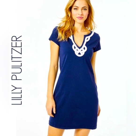 NEW! Lilly Pulitzer Brewster Applique Sheath Dress Navy Blue SZ XXS - Picture 1 of 16